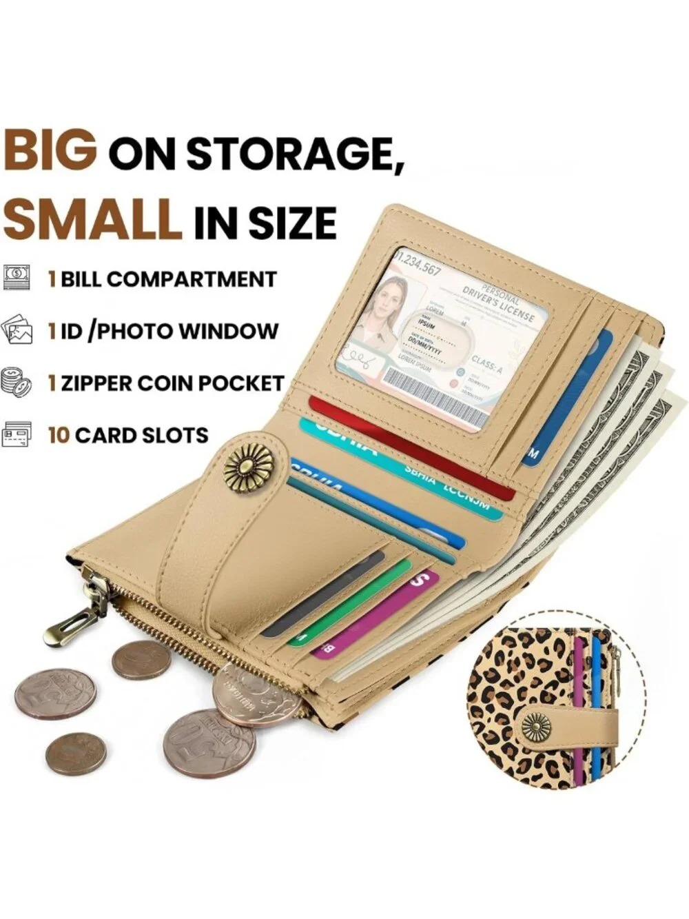 Cute Vegan Leather Small Wallet for Women, RFID Bifold Card Holder, 10 Slots